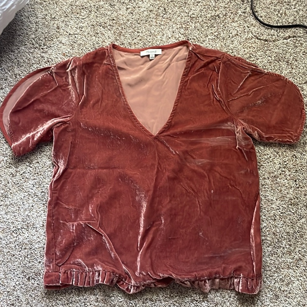 madewell red suede blouse